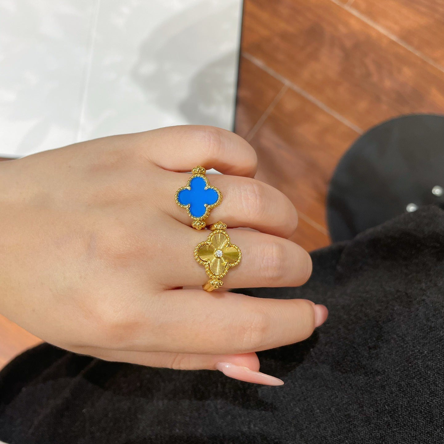 [Clover Jewelery]CLOVER RIVERSIBLE BLUE AGATE RING