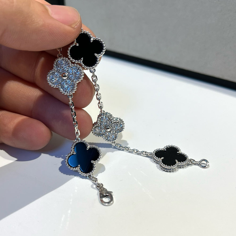 [Clover Jewelry]CLOVER 5 MOTIF ONYXS DIAMOND BRACELET SILVER