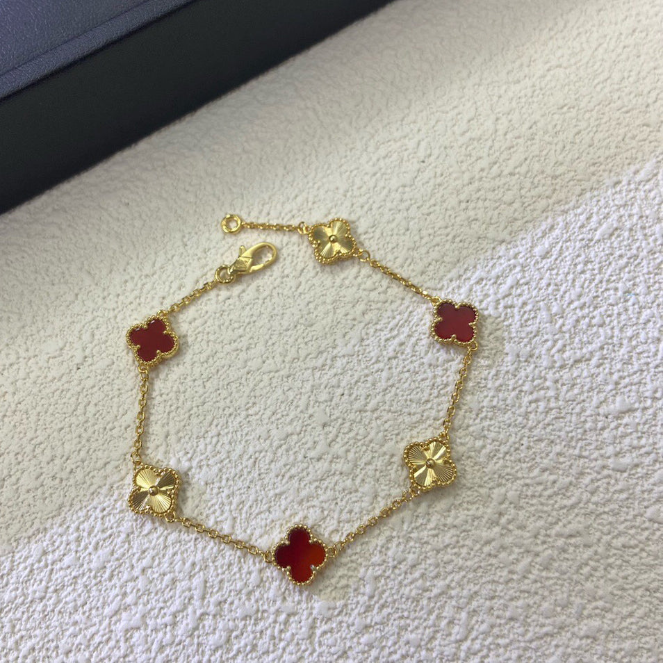 [Clover Jewelery]CLOVER 6 MOTIF RED AGATE LASER BRACELET