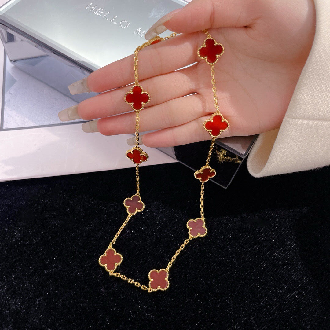 [Clover Jewelery]CLOVERS THE  10-MOTIFS CARNELIAN NECKLACE