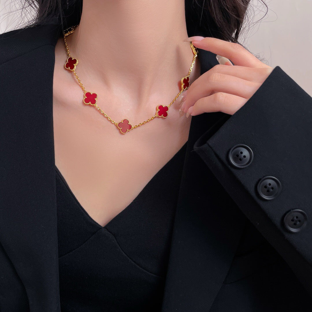 [Clover Jewelery]CLOVERS THE  10-MOTIFS CARNELIAN NECKLACE