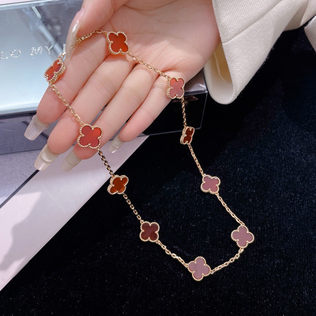 [Clover Jewelery]CLOVERS THE  10-MOTIFS CARNELIAN NECKLACE