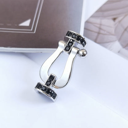 [Clover Jewelery]FORCE GROSSES HUFEISEN-ARMBAND MIT SCHWARZEN DIAMANTEN, SILBER