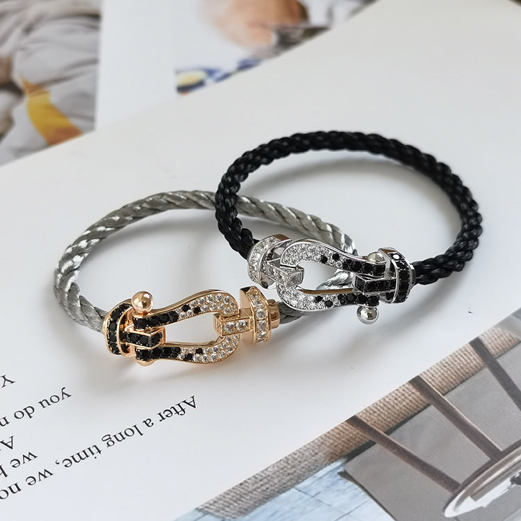 [Clover Jewelry]FORCE LARGE HORSESHOE BLACK WHITE DIAMOND BRACELET SILVER