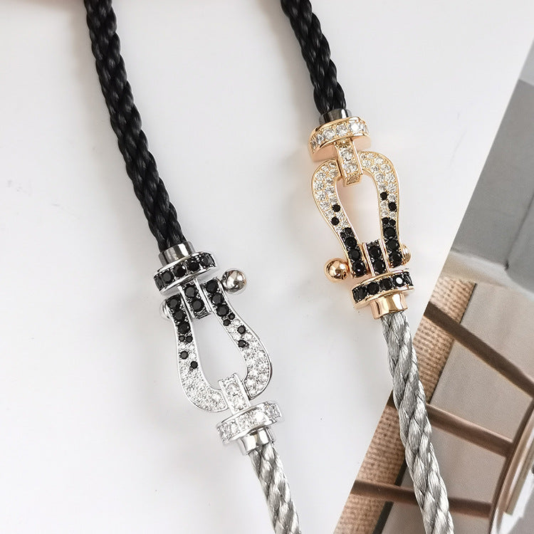 [Clover Jewelry]FORCE LARGE HORSESHOE BLACK WHITE DIAMOND BRACELET SILVER