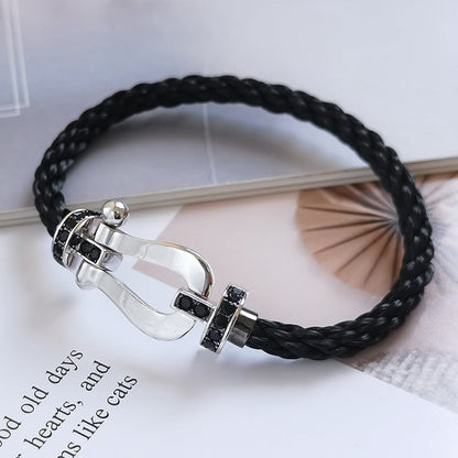 [Clover Jewelery]FORCE GROSSES HUFEISEN-ARMBAND MIT SCHWARZEN DIAMANTEN, SILBER