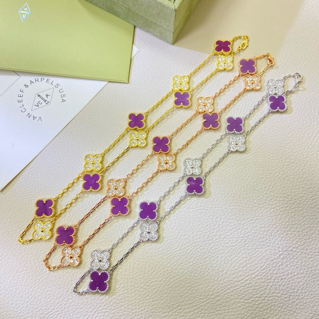 [クローバー・ジュエリー]クローバー 10モチーフ パープルバイオレット ダイヤモンドネックレス