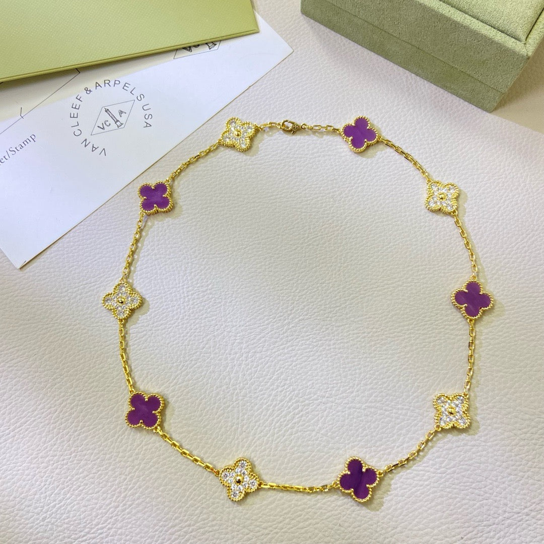 [Clover Jewelery]CLOVER 10 MOTIFS  PURPLE VIOLET DIAMOND NECKLACE