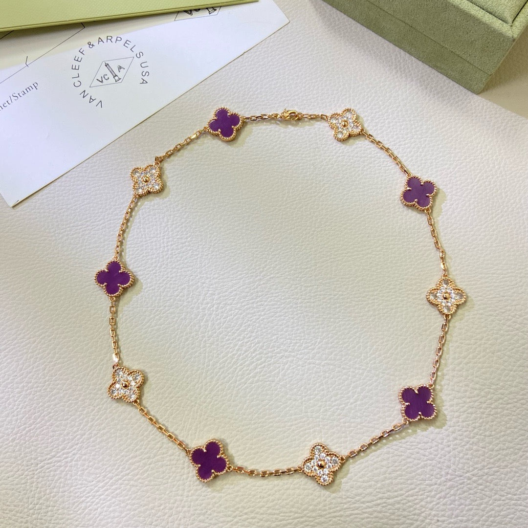 [クローバー・ジュエリー]クローバー 10モチーフ パープルバイオレット ダイヤモンドネックレス