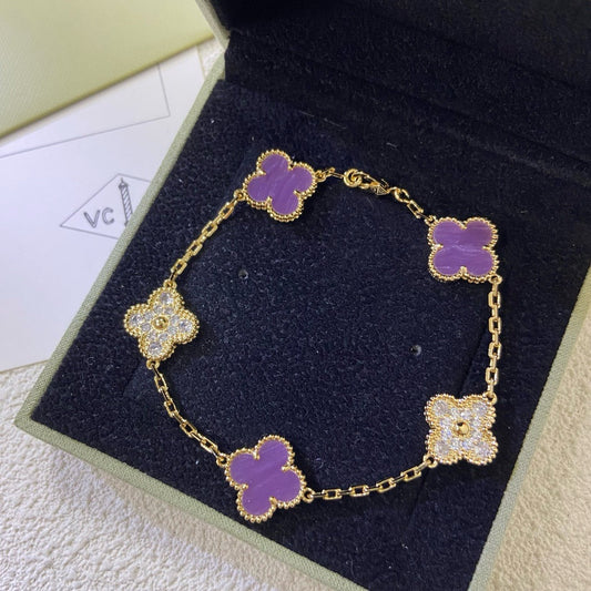 [Clover Jewelery]CLOVER  5 MOTIFS  PURPLE VIOLET DIAMOND BRACELET