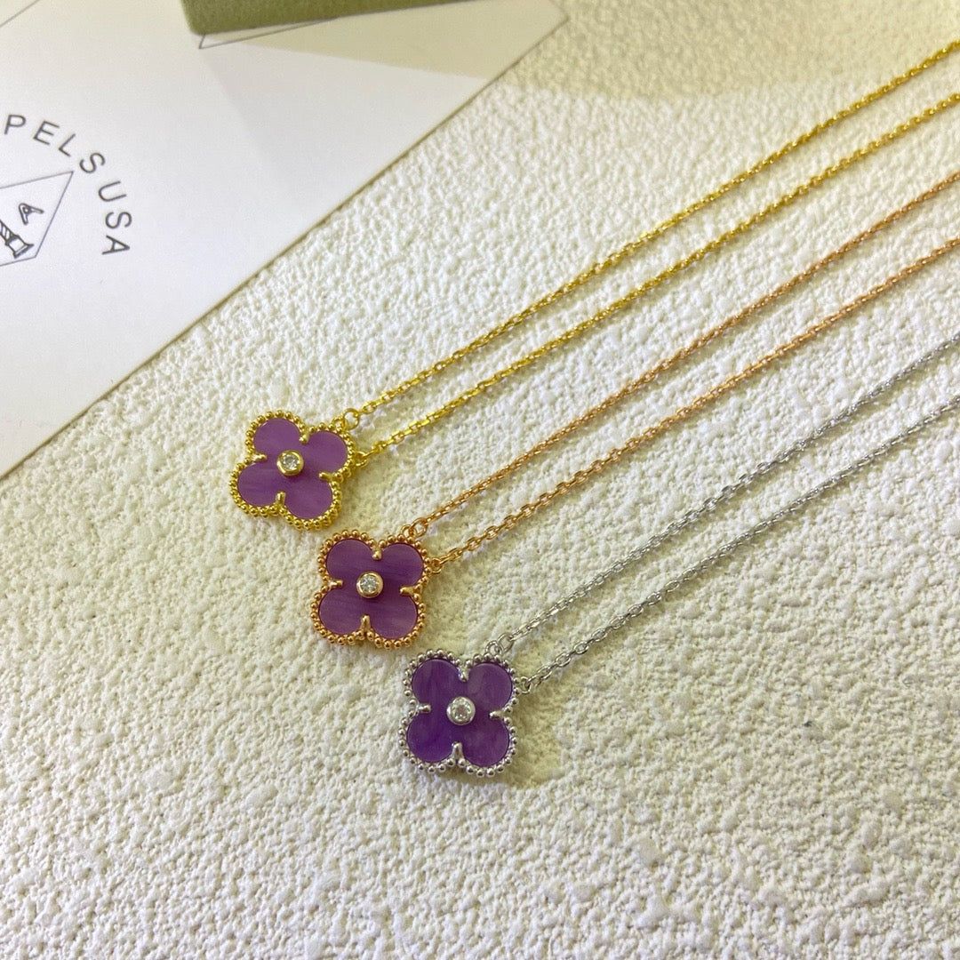[Clover Jewelery]CLOVER 15MM DIAMOND  PURPLE VIOLET NECKLACE