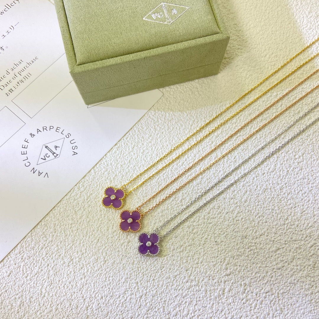 [Clover Jewelery]CLOVER 15MM DIAMOND  PURPLE VIOLET NECKLACE