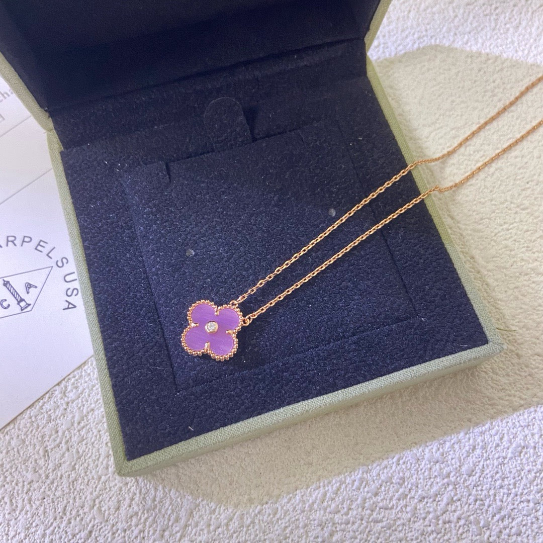 [Clover Jewelery]CLOVER 15MM DIAMOND  PURPLE VIOLET NECKLACE