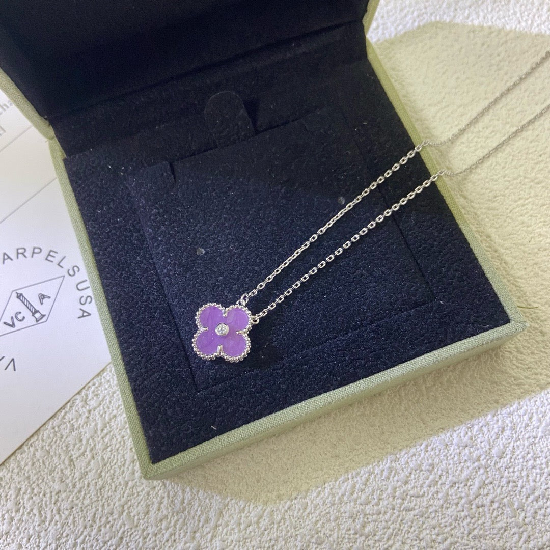 [Clover Jewelery]CLOVER 15MM DIAMOND  PURPLE VIOLET NECKLACE