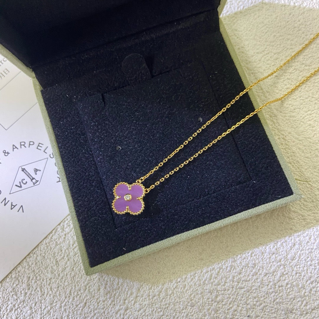 [Clover Jewelery]CLOVER 15MM DIAMOND  PURPLE VIOLET NECKLACE