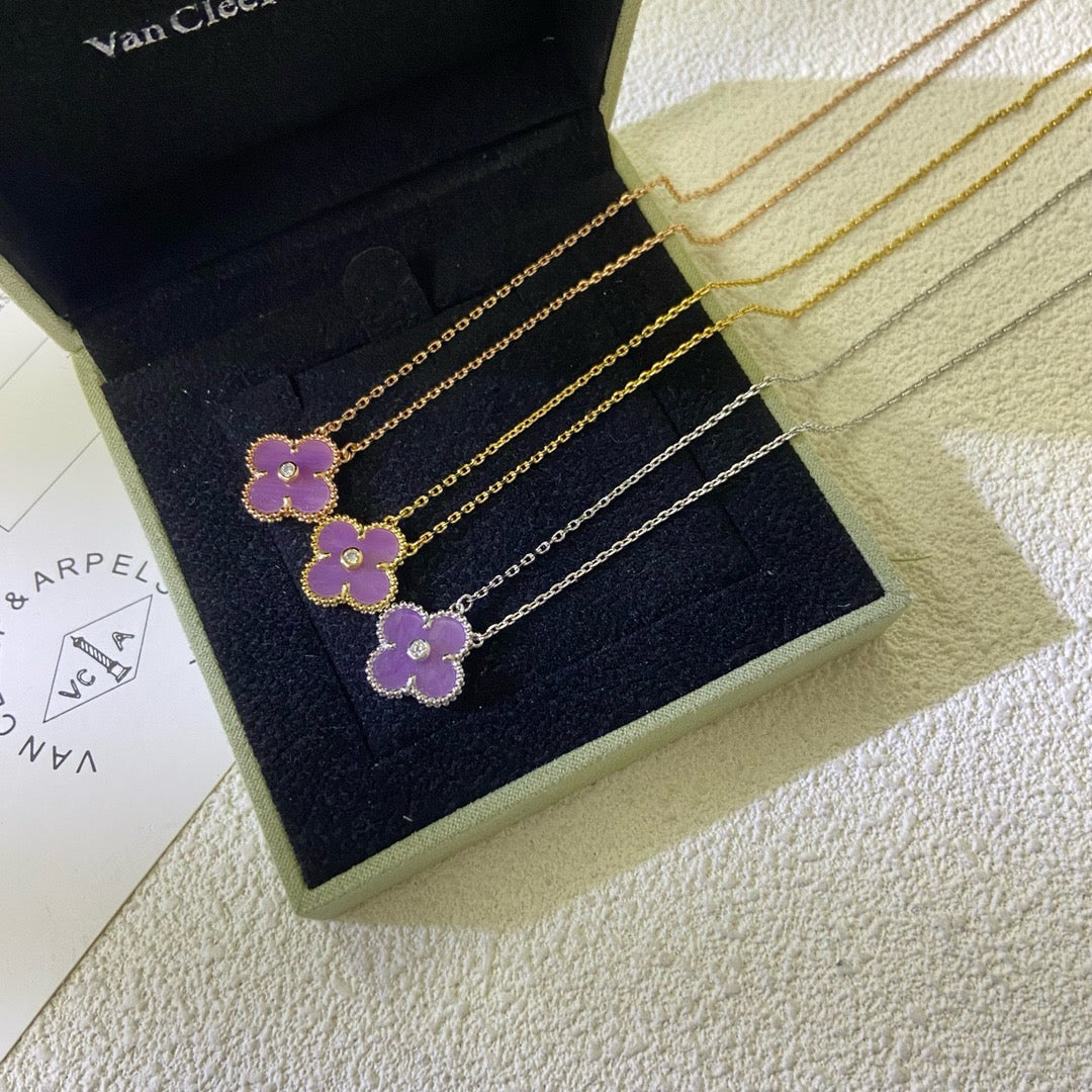 [Clover Jewelery]CLOVER 15MM DIAMOND  PURPLE VIOLET NECKLACE