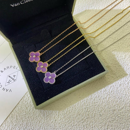 [Clover Jewelery]CLOVER 15MM DIAMOND  PURPLE VIOLET NECKLACE