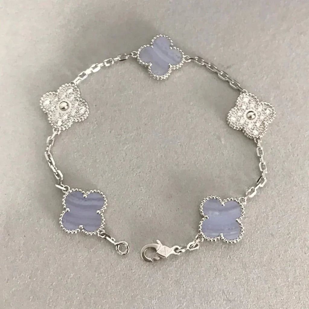 [Clover Schmuck]CLOVER 5 MOTIV DIAMANT LILA CHALCEDON ARMBAND SILBER