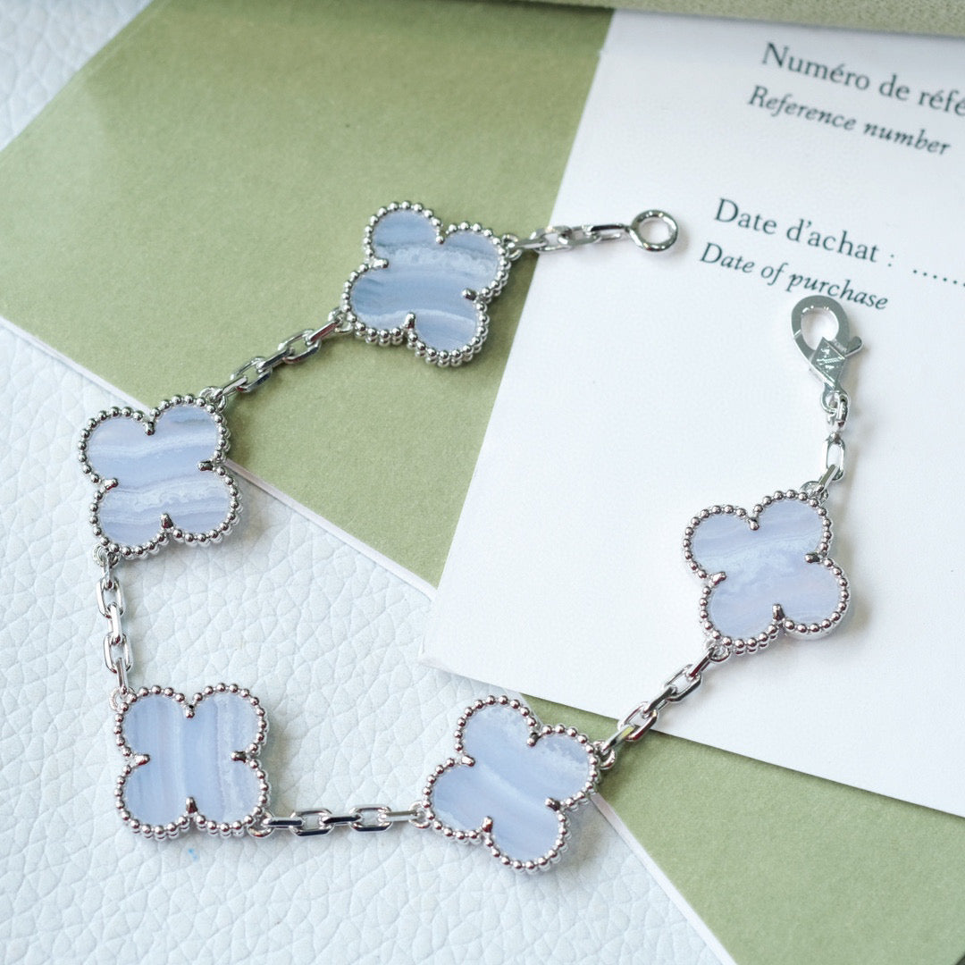 [Clover Jewelry]CLOVER  5 MOTIF PURPLE CHALCEDONY BRACELET SILVER
