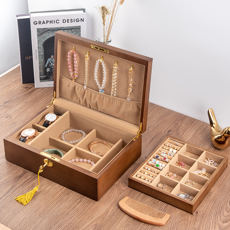 MASSIVHOLZ RETRO SCHLOSS SCHMUCKKASTEN AUFBEWAHRUNGSBOX