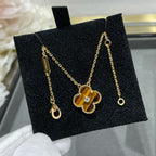 [Clover Jewelry]クローバー 15MM ダイヤモンドとイエロータイガーアイアゲートのネックレス
