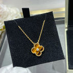 [Clover Jewelry]クローバー 15MM ダイヤモンドとイエロータイガーアイアゲートのネックレス