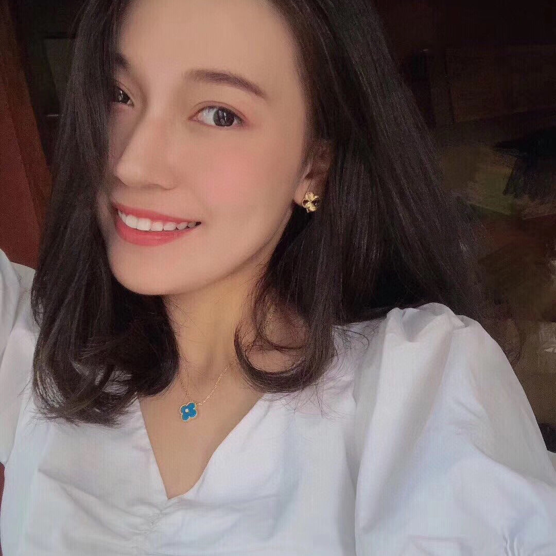 [Clover Jewelery]CLOVER 15MM DIAMOND AND BLUE AGATE NECKLACE