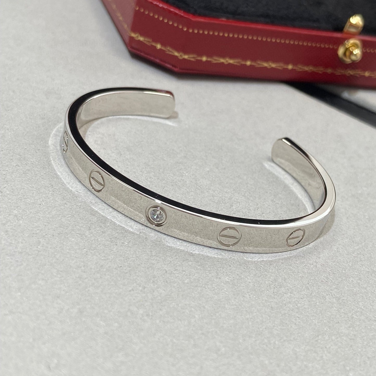 [Clover Jewelery]LOVE BRACELET 6.1MM 1 DIAMOND OPEN CUFF