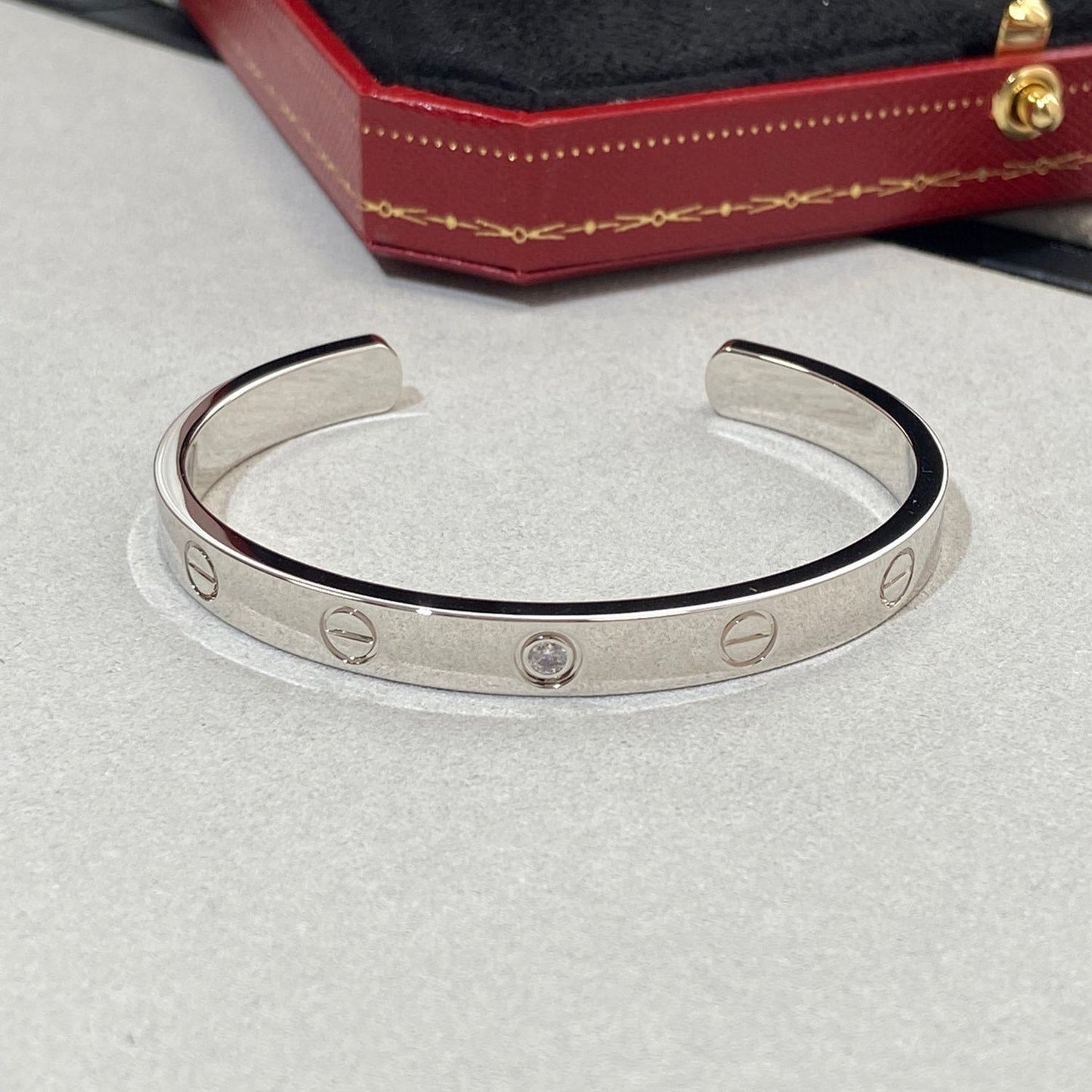 [Clover Jewelery]LOVE BRACELET 6.1MM 1 DIAMOND OPEN CUFF