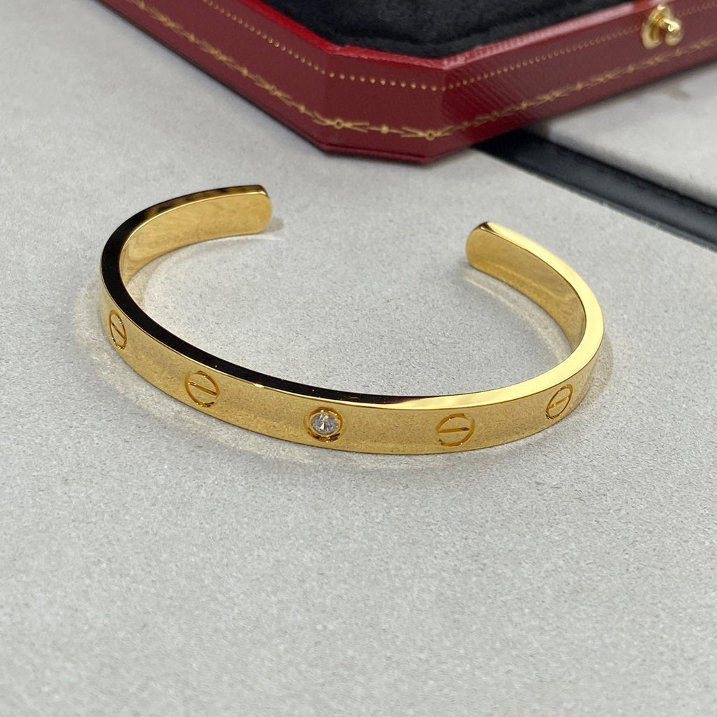 [Clover Jewelry]LOVE BRACELET 6.1MM 1 DIAMOND OPEN CUFF