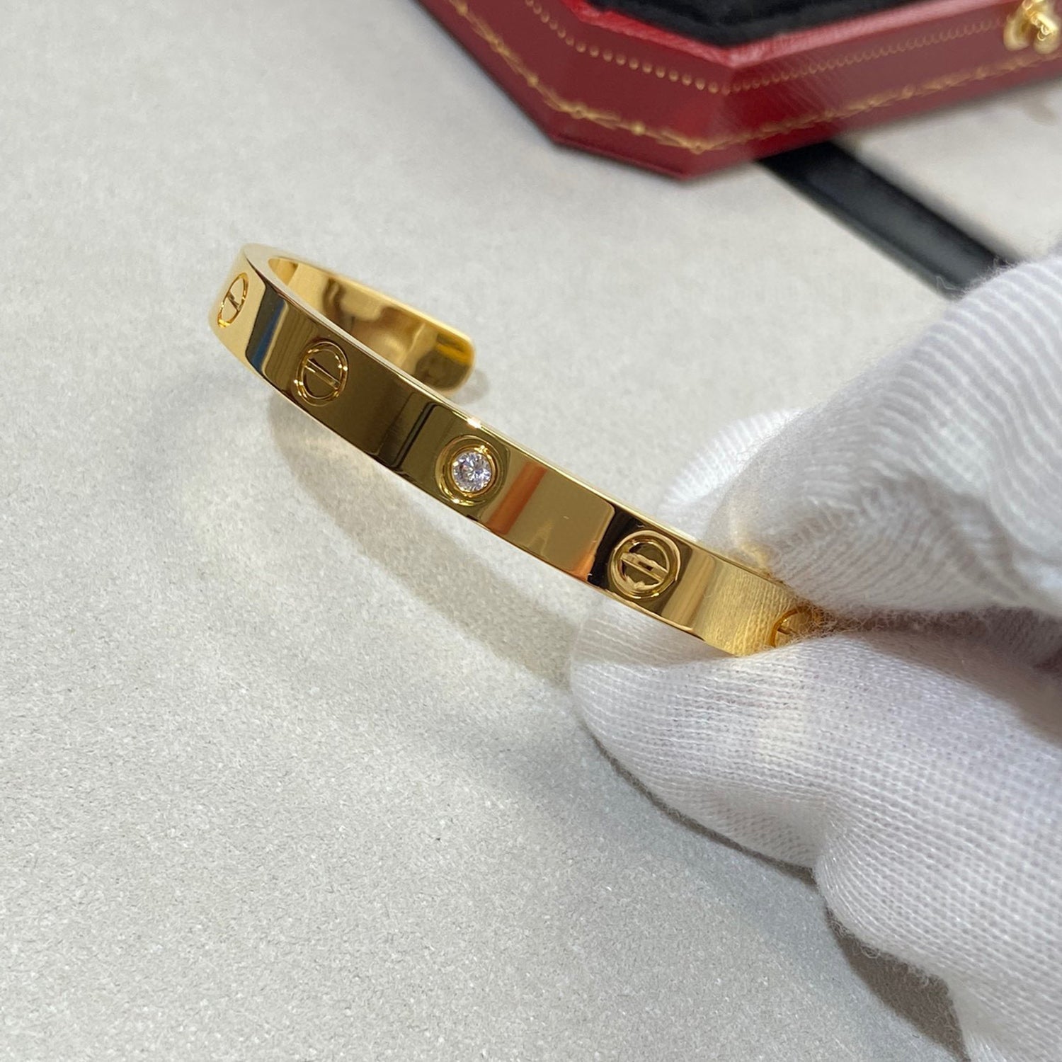[Clover Jewelry]LOVE BRACELET 6.1MM 1 DIAMOND OPEN CUFF