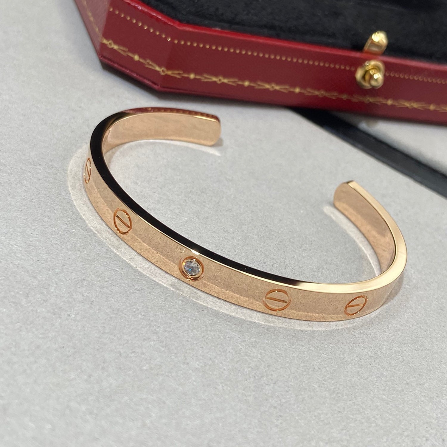 [Clover Jewelry]LOVE BRACELET 6.1MM 1 DIAMOND OPEN CUFF