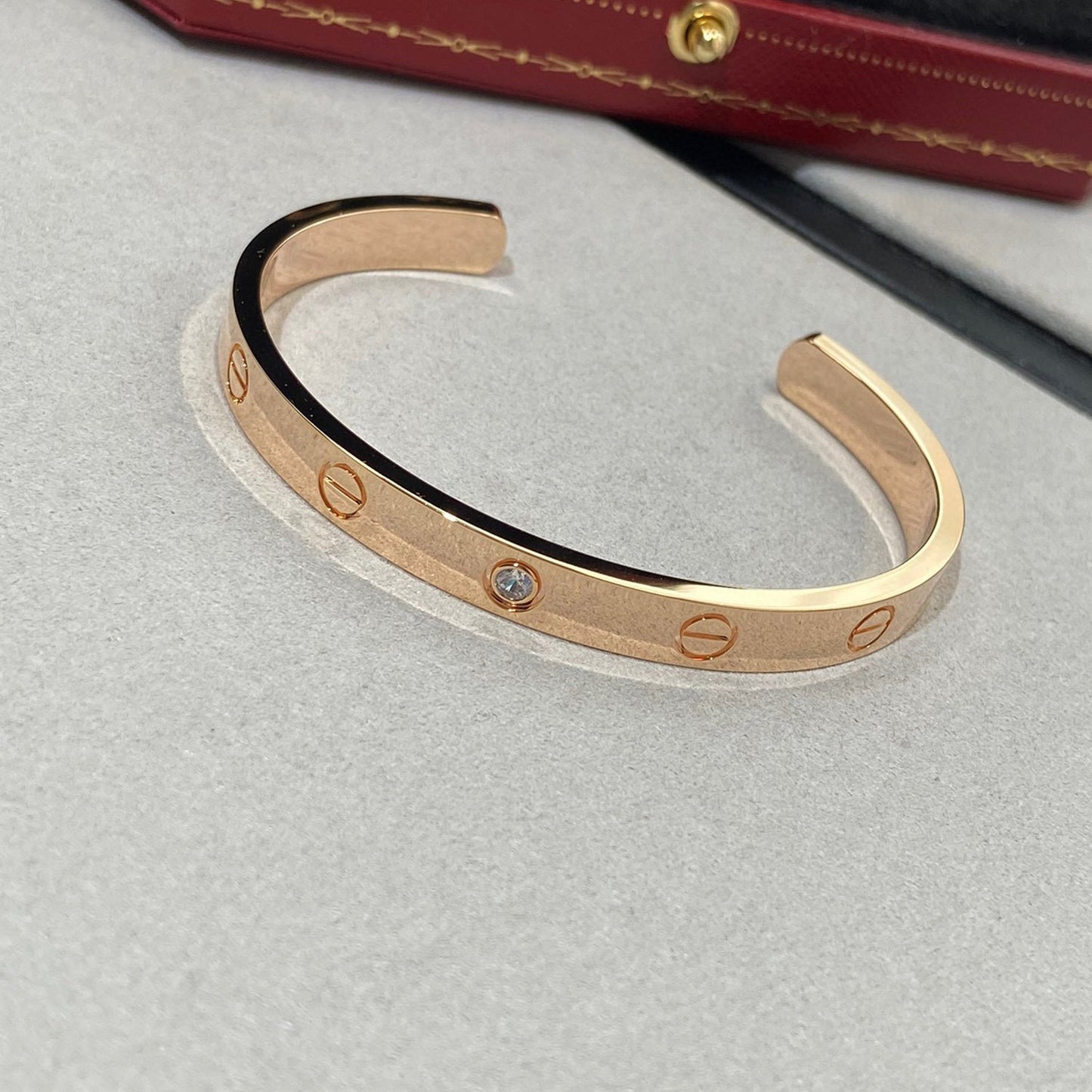 [Clover Jewelery]LOVE BRACELET 6.1MM 1 DIAMOND OPEN CUFF
