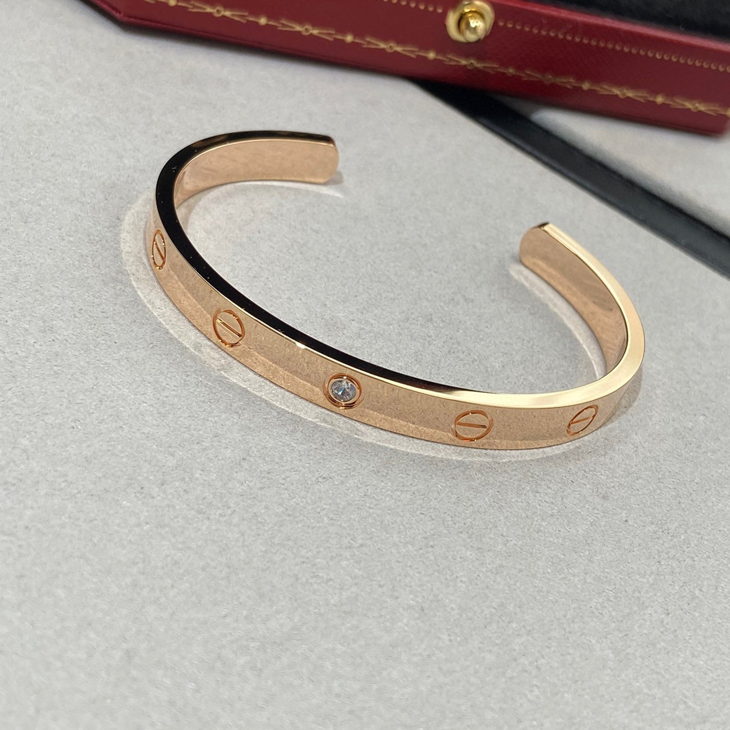 [Clover Jewelry]LOVE BRACELET 6.1MM 1 DIAMOND OPEN CUFF