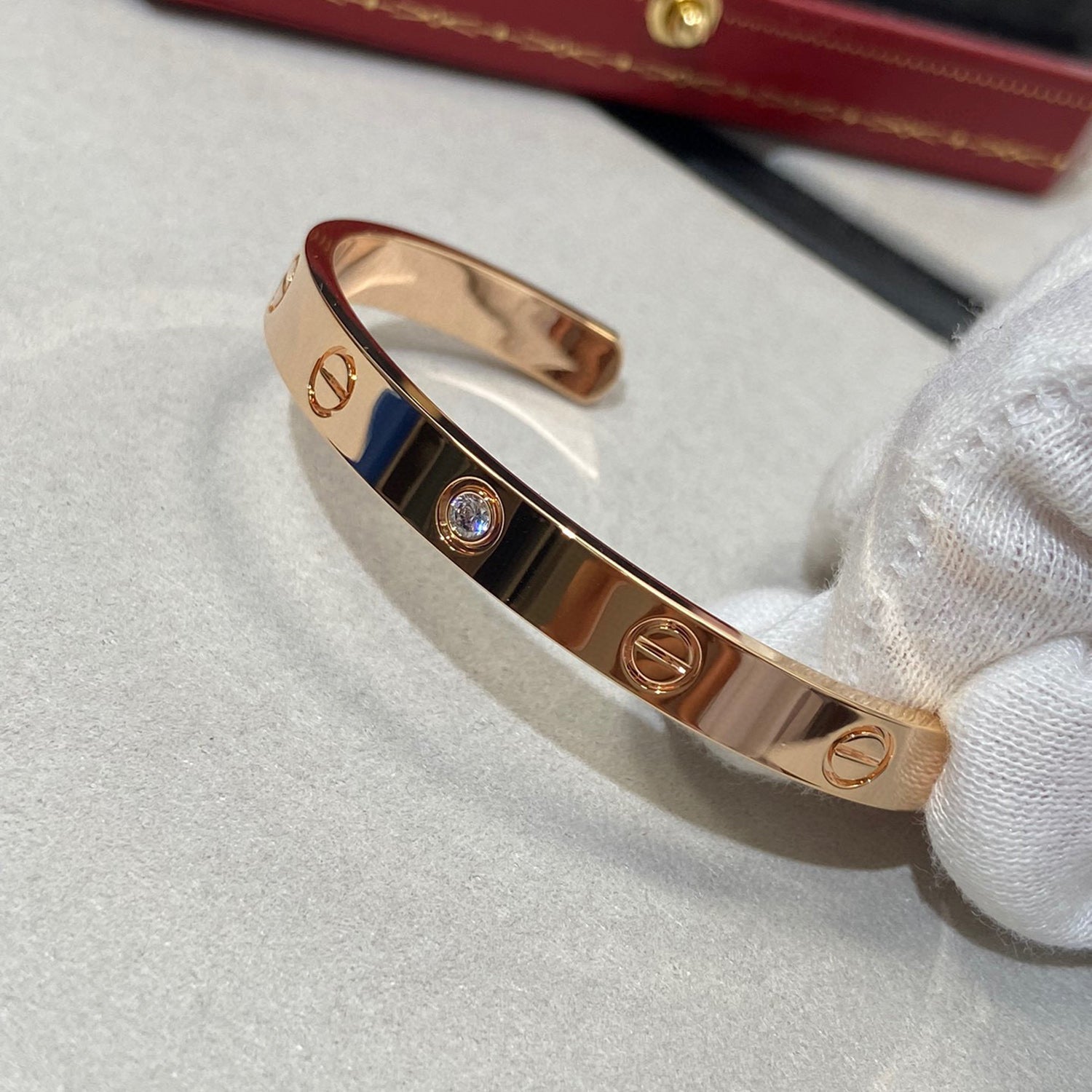 [Clover Jewelry]LOVE BRACELET 6.1MM 1 DIAMOND OPEN CUFF