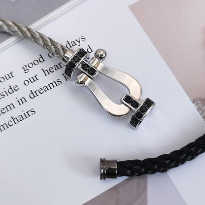 [Clover Jewelery]FORCE GROSSES HUFEISEN-ARMBAND MIT SCHWARZEN DIAMANTEN, SILBER