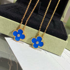 [Clover Jewelry]CLOVER 15MM DIAMANT- UND BLAUER ACHAT-HALSKETTE