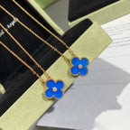 [Clover Jewelry]CLOVER 15MM DIAMANT- UND BLAUER ACHAT-HALSKETTE