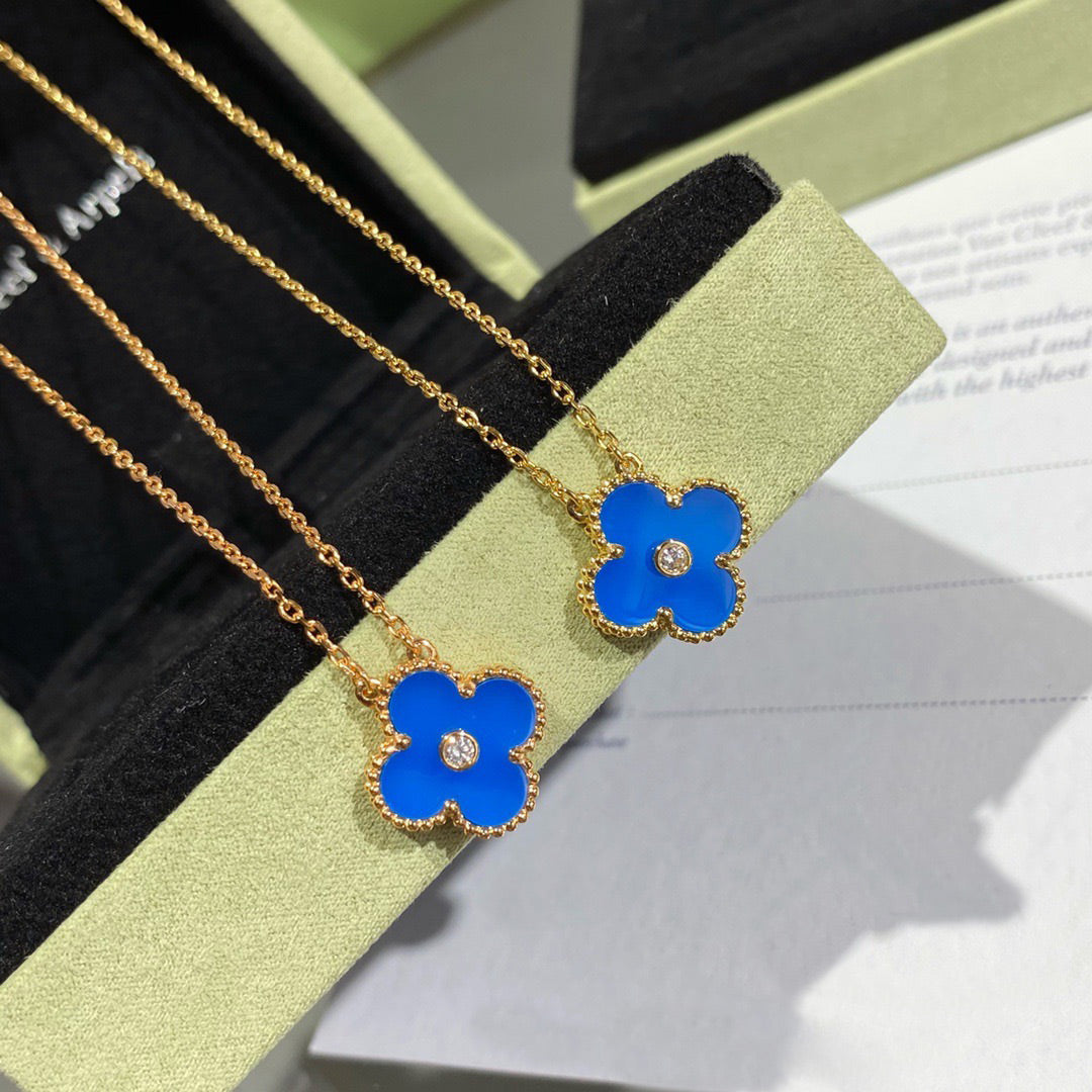 [Clover Jewelry]CLOVER 15MM DIAMANT- UND BLAUER ACHAT-HALSKETTE