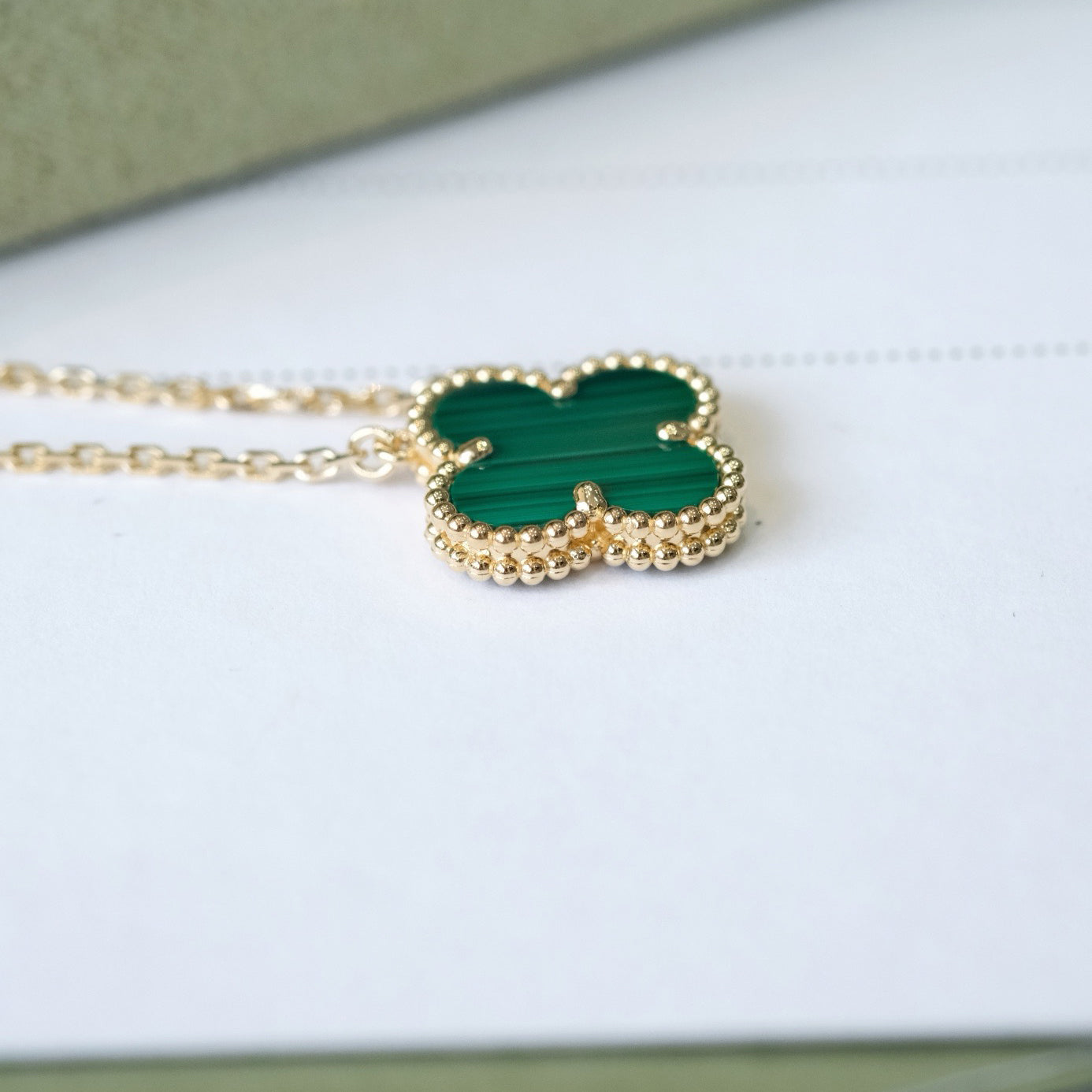 [Clover Jewelery]CLOVER 15MM MALACHITE SINGLE FLOWER  NECKLACE