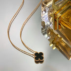 [Clover Jewelry]クローバー 15MM ブラックオニキス シングル フラワー ネックレス