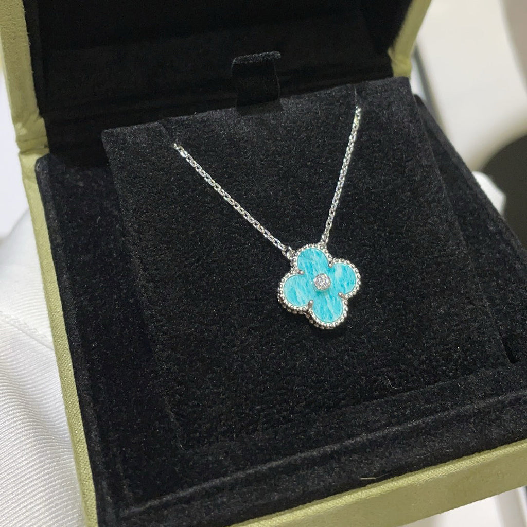 [Clover Jewelry]KLEE 15MM DIAMANT SVRES PORZELLAN HALSKETTE SILBER