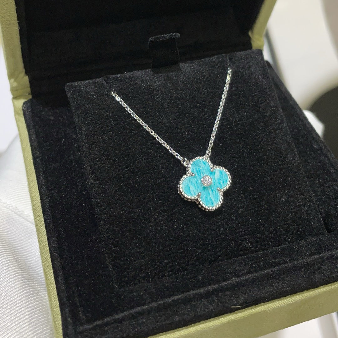 [Clover Jewelry]KLEE 15MM DIAMANT SVRES PORZELLAN HALSKETTE SILBER