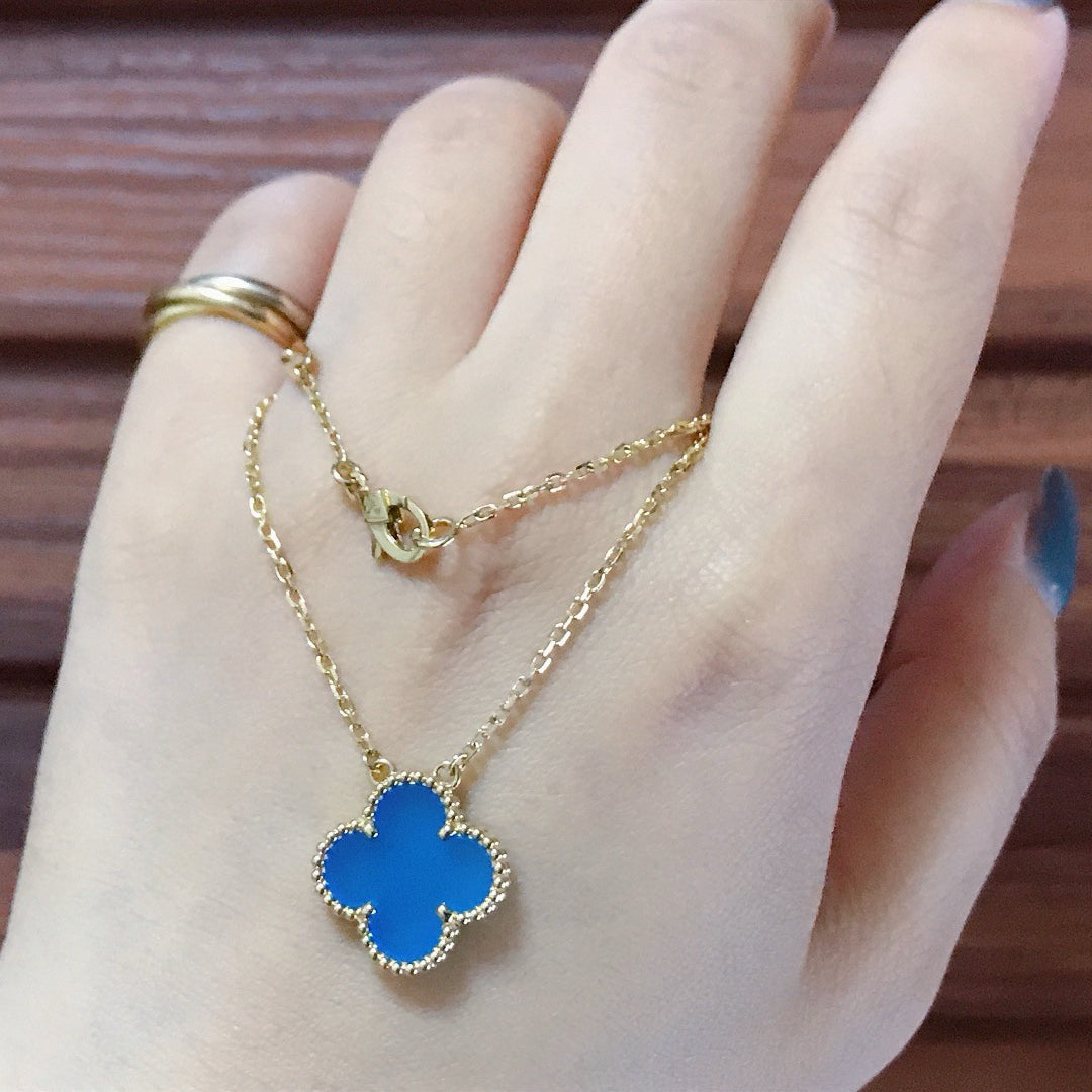 [Clover Jewelery]CLOVER 15MM BLUE AGATE NECKLACE