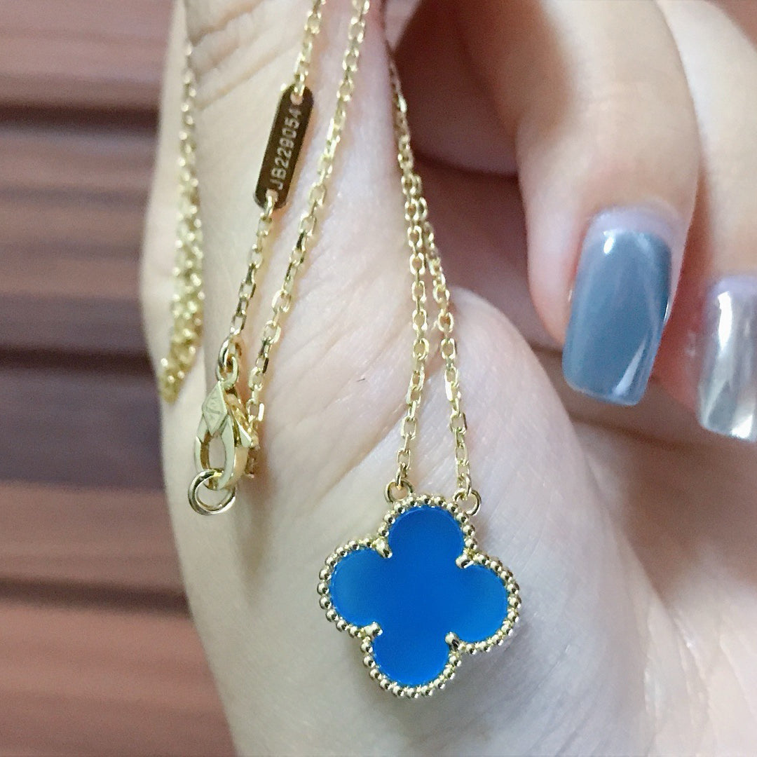 [Clover Jewelery]CLOVER 15MM BLUE AGATE NECKLACE