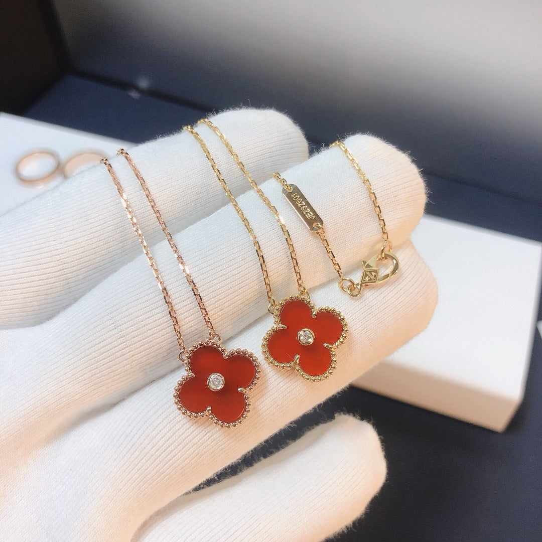 [Clover Jewelery]CLOVER 15MM DIAMOND CARNELIAN NECKLACE