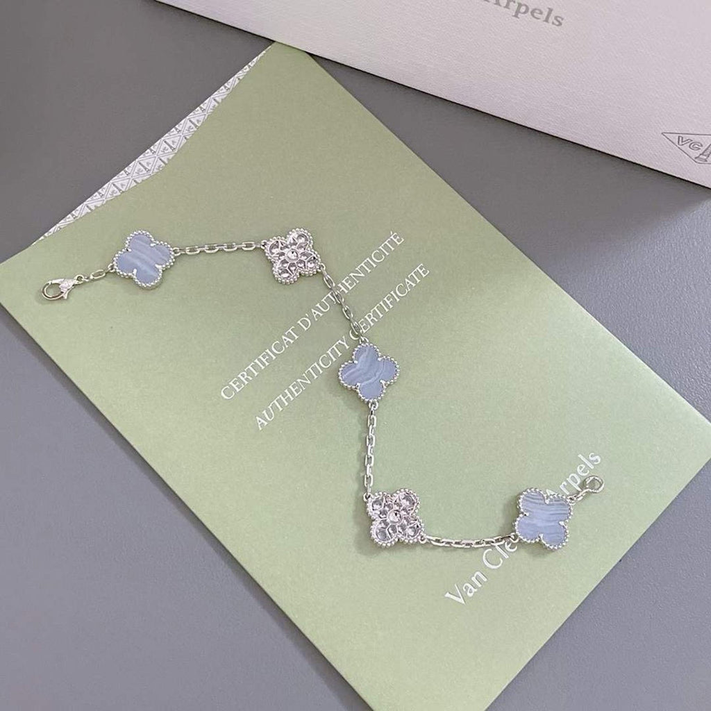 [Clover Schmuck]CLOVER 5 MOTIV DIAMANT LILA CHALCEDON ARMBAND SILBER