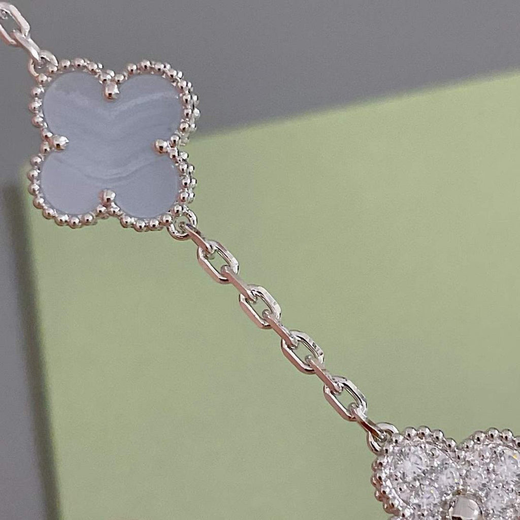 [Clover Schmuck]CLOVER 5 MOTIV DIAMANT LILA CHALCEDON ARMBAND SILBER