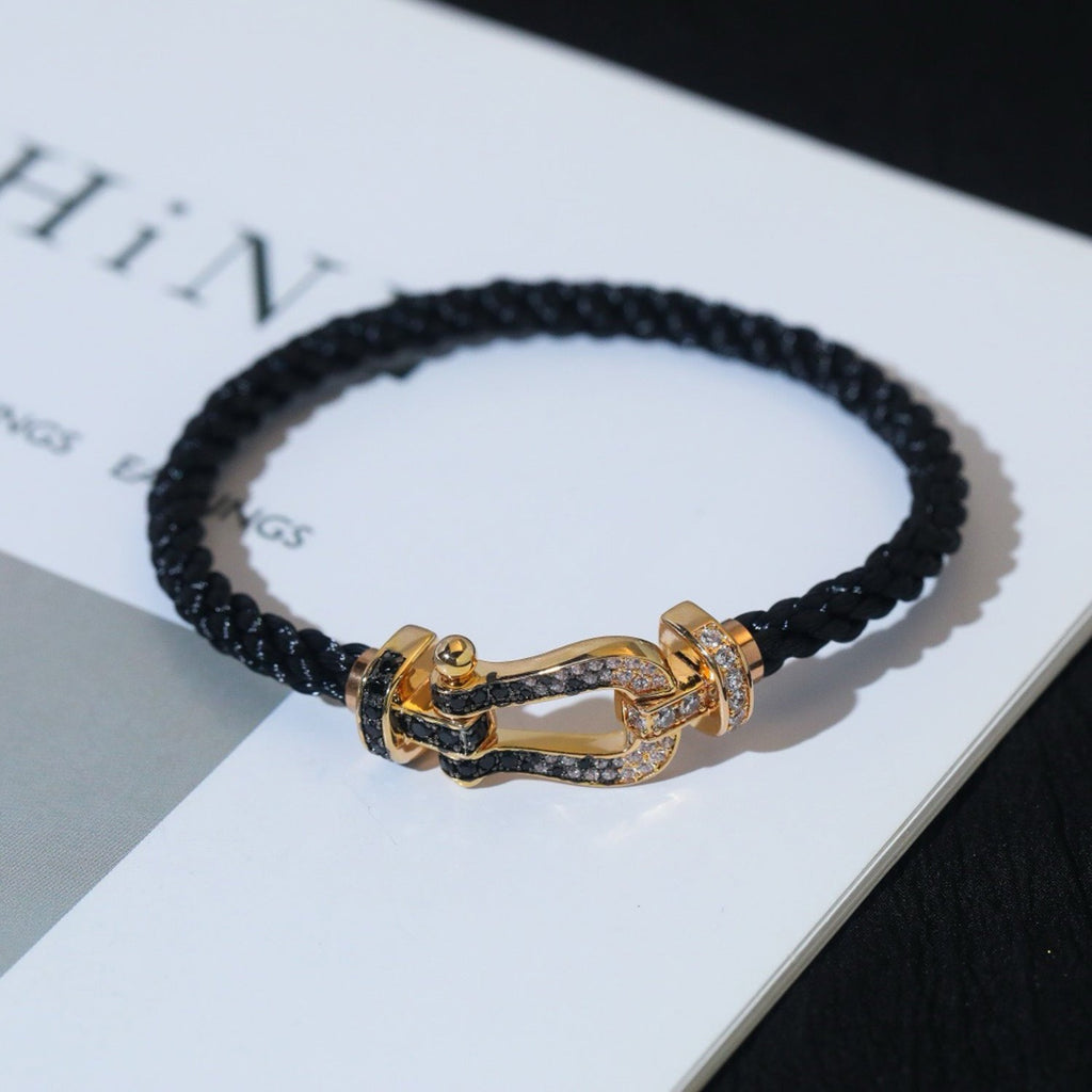 [Clover Jewelry]FORCE LARGE HORSESHOE BLACK WHITE DIAMOND BRACELET ROSE GOLD
