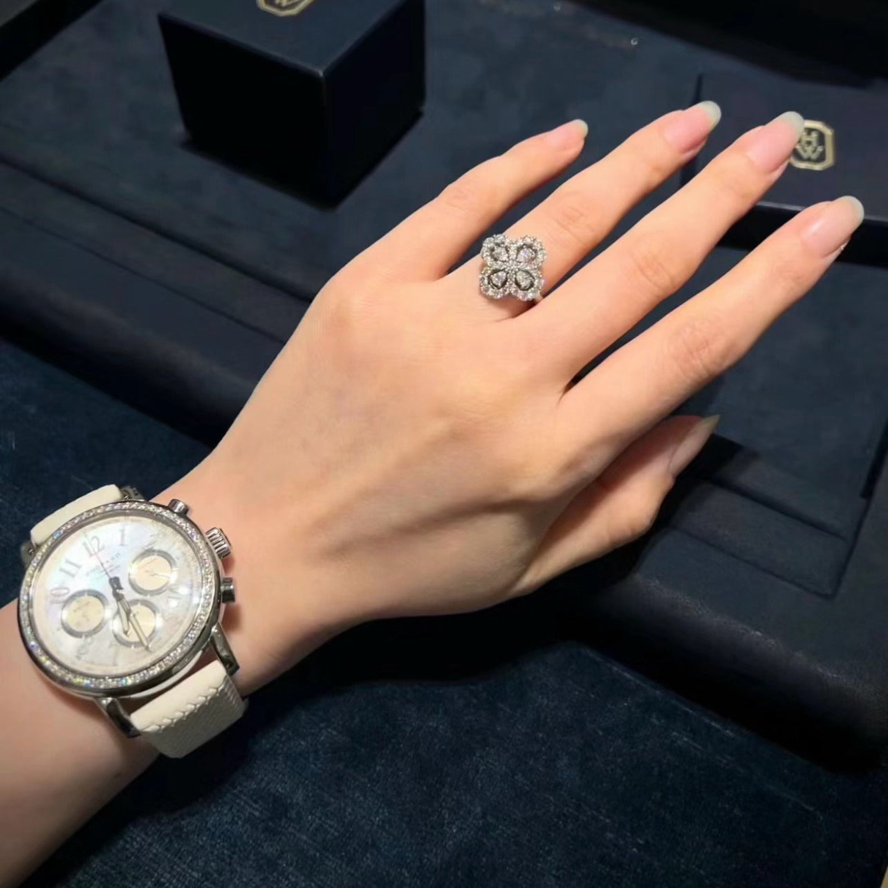 [Clover Jewelery]LOOP RING FULL MOTIF DIAMOND 16MM SILVE